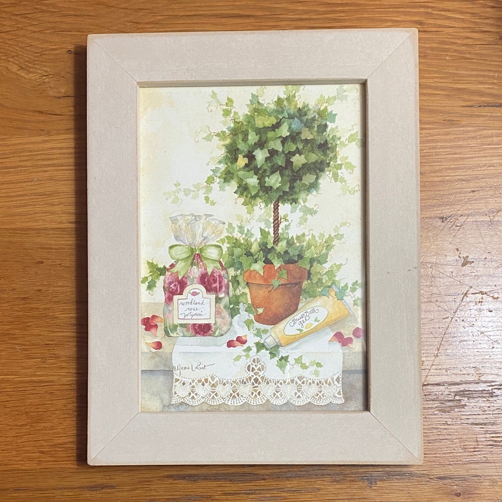 Botanical Topiary Framed Watercolor Print in Cream Frame